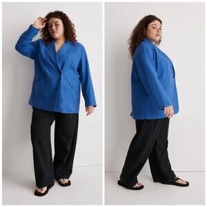 Madewell Blue Double-Breasted Crossover 100% Linen Blazer Size S